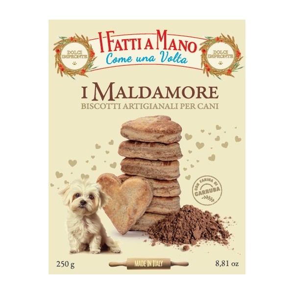 Dolci Impronte – Fatti a Mano – Maldamore - Confezione 6 Scatole Biscotti Frolla con Carruba - 250 gr