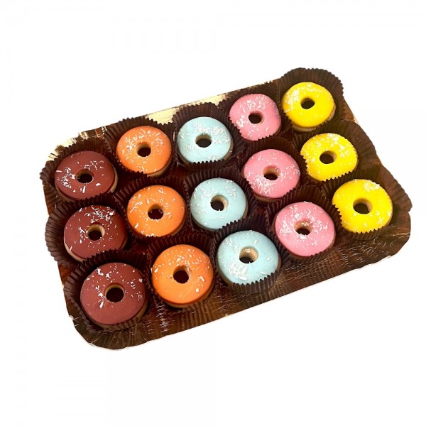 Dolci Impronte - Tray of 15 Mini Donuts – Hand Decorated - 215g