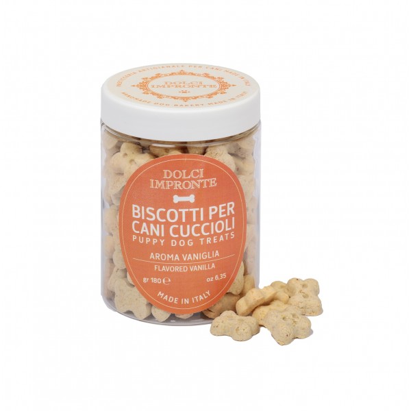 Dolci Impronte - Confezione 6 barattoli- I piccolini - Biscotti per cani cuccioli - Aroma Vaniglia - 180g